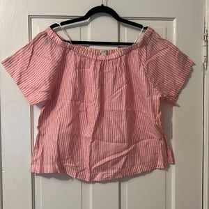 J.Crew Factory Pink & White Striped Linen Off the Shoulder Top